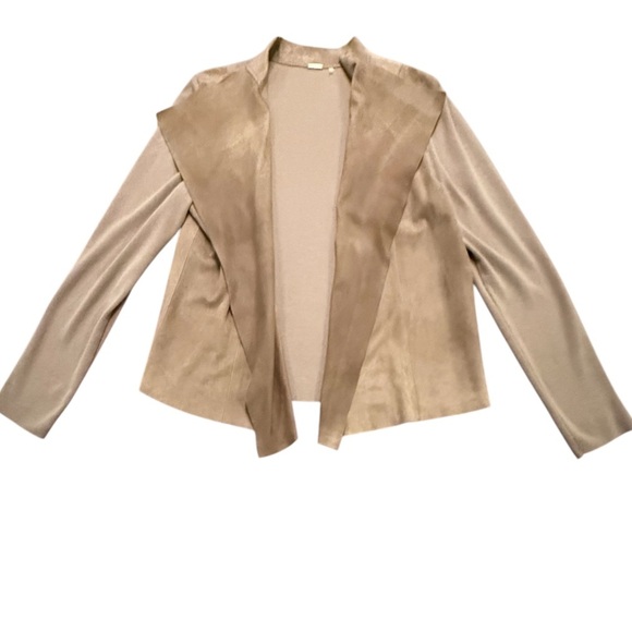 Elie Tahari Tan/Beige Suede Leather Open Drape Front Jacket Size Large MSRP$445